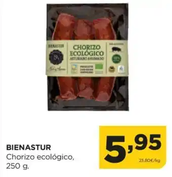 Alimerka BIENASTUR Chorizo ecológico, 250 g. oferta