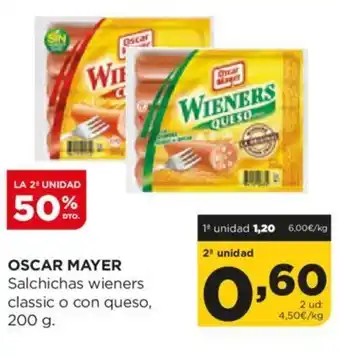 Alimerka OSCAR MAYER Salchichas wieners classic o con queso, 200 g. oferta