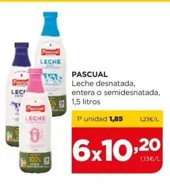 Alimerka PASCUAL Leche desnatada, entera o semidesnatada, 1,5 litros oferta