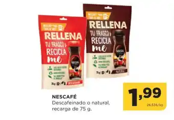 Alimerka NESCAFÉ Descafeinado o natural, recarga de 75 g. oferta