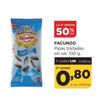 Alimerka FACUNDO Pipas tostadas sin sal, 100 g. oferta