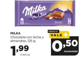 Alimerka MILKA Chocolate con leche y almendras, 125 g. oferta