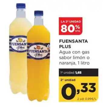 Alimerka FUENSANTA PLUS Agua con gas sabor limón o naranja, 1 litro oferta