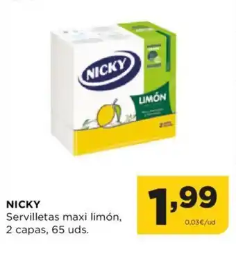 Alimerka NICKY Servilletas maxi limón, 2 capas, 65 uds. oferta