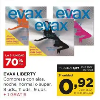 Alimerka EVAX LIBERTY Compresa con alas, noche, normal o super, 8 uds., 11 uds., 9 uds. +1 GRATIS oferta