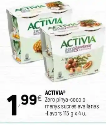 Coviran Activia Zero pinya coco-o menys sucres avellanes 115x 4u oferta