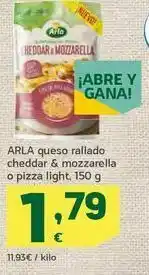 HiperDino Arla queso rallado cheddar & mozzarella o pizza light, 150 g oferta