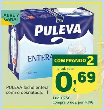 HiperDino Puleva leche entera, semi o desnatada, 1 l oferta