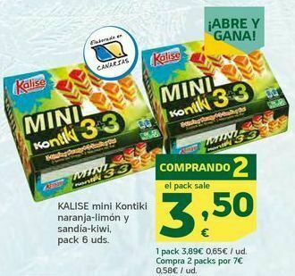 HiperDino Kalise mini kontiki naranja-limón y sandía-kiwi, pack 6 uds oferta