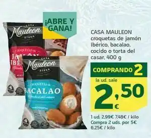 HiperDino Casa mauleon croquetas de jamón ibérico, bacalao, cocido o torta del casar, 400 g oferta