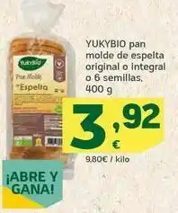 HiperDino Yukybio pan molde de espelta original o integral o 6 semillas, 400 g oferta