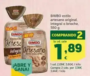 HiperDino Bimbo estilo artesano original, integral o brioche, 550 g oferta
