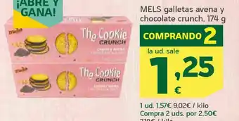 HiperDino Mels galletas avena y chocolate crunch, 174 g oferta