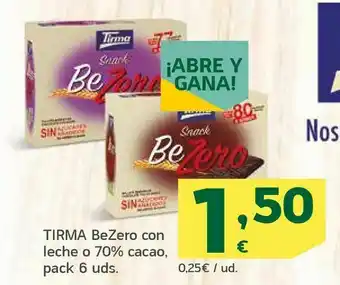 HiperDino Tirma bezero con leche o 70% cacao, pack 6 uds. oferta