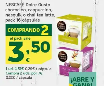 HiperDino Nescafé dolce gusto chococino, cappuccino, nesquik o chai tea latte, pack 16 cápsulas oferta