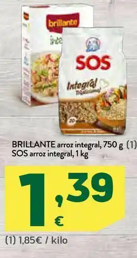 HiperDino Brillante arroz integral, 750 g, sos arroz integral, 1 kg oferta