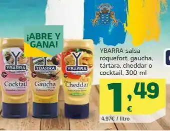 HiperDino Ybarra salsa roquefort, gaucha, tártara, cheddar o cocktail, 300 ml oferta