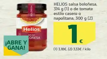 HiperDino Helios salsa boloñesa, 314 g o de tomate estilo casero o napolitana, 300 g oferta
