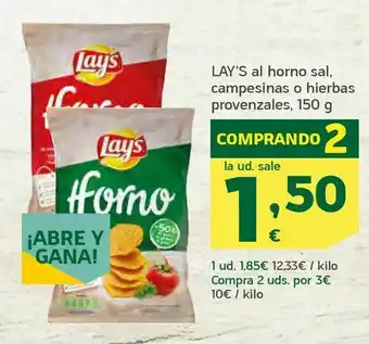 HiperDino Lay’s al horno sal, campesinas o hierbas provenzales,150 g oferta