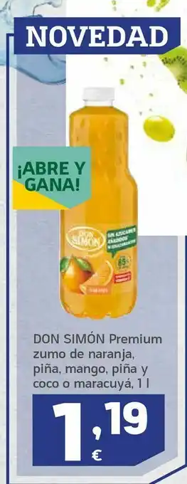 HiperDino Don simón premium zumo de naranja, piña, mango, piña y coco o maracuyá, 1 l oferta