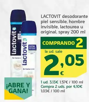 HiperDino Lactovit desodorante piel sensible, hombre invisible, lactourea u original, spray 200 ml oferta