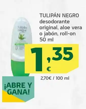 HiperDino Tulipán negro desodorante original, aloe vera o jabón, roll-on 50 ml oferta