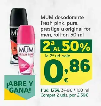 HiperDino Mum desodorante fresh pink, pure, prestige u original for men, roll-on 50 ml oferta