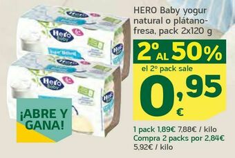 HiperDino Hero baby yogur natural o plátano-fresa, pack 2x120 g oferta