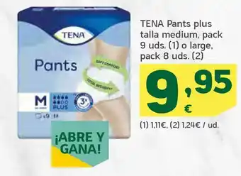 HiperDino Tena pants plus talla medium, pack 9 uds. o large, pack 8 uds. oferta
