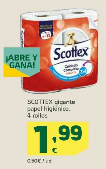 HiperDino Scottex gigante papel higiénico, 4 rollos oferta