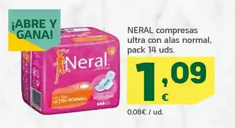 HiperDino Neral compresas ultra con alas normal, pack 14 uds. oferta
