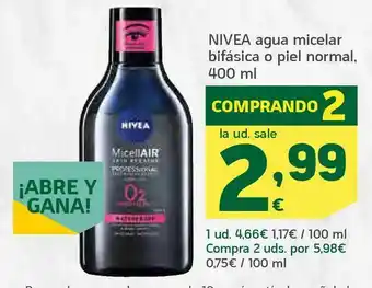 HiperDino Nivea agua micelar bifásica o piel normal, 400 ml oferta