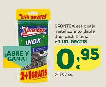 HiperDino Spontex estropajo metálico inoxidable duo, pack 2 uds. + 1 ud. gratis oferta