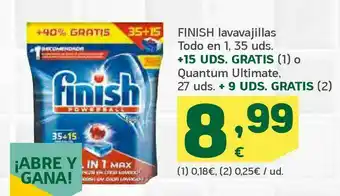 HiperDino Finish lavavajillas todo en 1, 35 uds. +15 uds. gratis o quantum ultimate, 27 uds. + 9 uds. gratis oferta