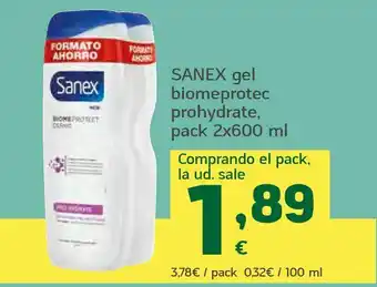 HiperDino Sanex gel biomeprotec prohydrate, pack 2x600 ml oferta