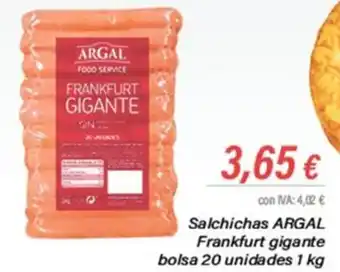 Cash Ifa Salchichas ARGAL Frankfurt gigante bolsa 20 unidades 1 kg oferta