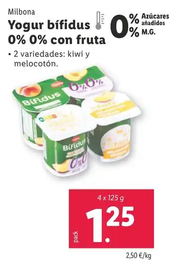 Lidl Yogur bífidus 0% 0% con fruta oferta