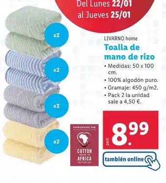 Lidl Toalla de mano de rizo oferta