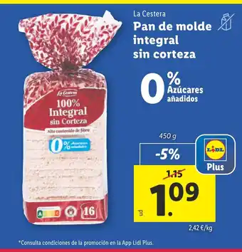 Lidl Pan de molde integral sin corteza oferta