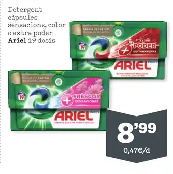 Sorli Detergent càpsules sensacions, color o extra poder Ariel 19 dosis oferta