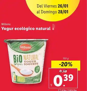 Lidl Yogur ecológico natural oferta