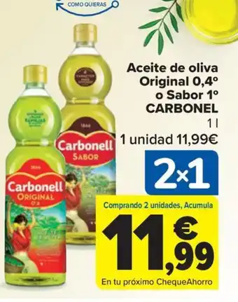 Carrefour Aceite de oliva Original 0,4° o Sabor 1⁰ CARBONEL oferta