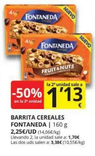 Supermercados MAS Barrita Cereales Fontaneda 160g oferta