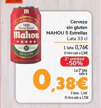 Carrefour Cerveza Sin Gluten Mahou 5 Estrellas Lata 33cl oferta