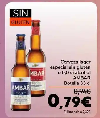 Carrefour Cerveza Lager Especial Sin Gluten O 0,0 Si Alcohol Ambar Botella 33cl oferta