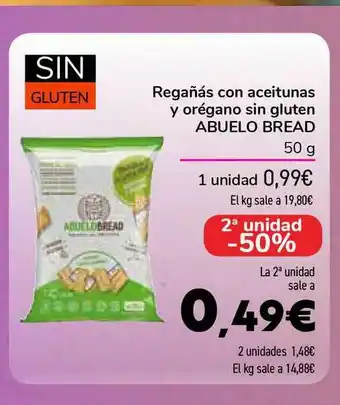 Carrefour Regañás Con Aceitunas Y Orégano Sin Gluten Abuelo Bread 50g oferta
