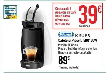 Carrefour Delonghi Krups Cafetera Piccolo Edg100w oferta
