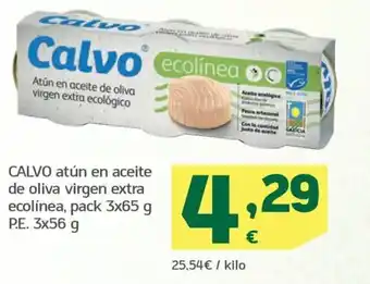 HiperDino CALVO atún en aceite de oliva virgen extra ecolínea, pack 3x65 g P.E. 3x56 g oferta