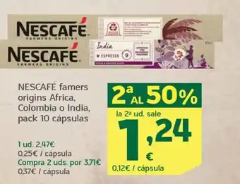 HiperDino NESCAFÉ famers origins Africa, Colombia o India, pack 10 cápsulas oferta
