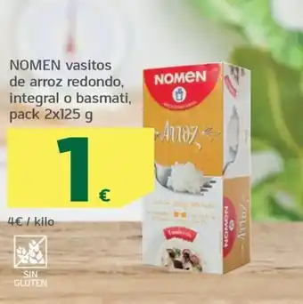 HiperDino NOMEN vasitos de arroz redondo, integral o basmati, pack 2x125 g oferta